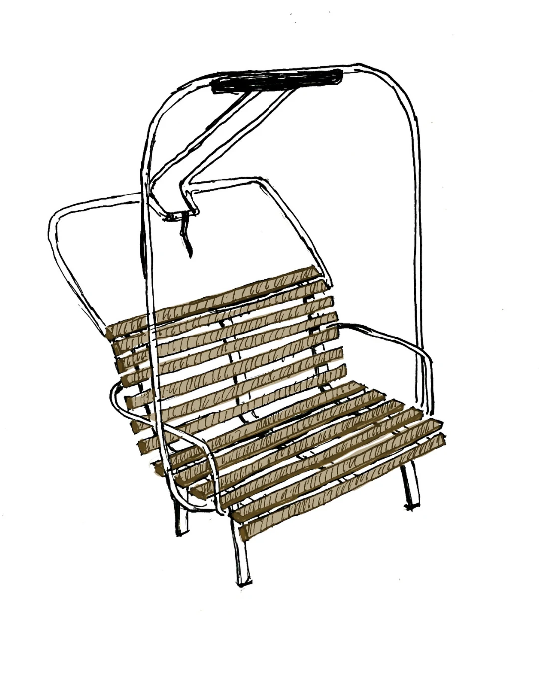 Dzorniva — two-seater chairlift bench in steel and oak, reborn from the La Valais de Naax ski area — view 3